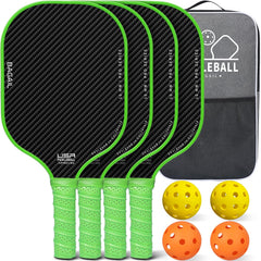 BAGAIL Pickleball Paddles USAPA Approved Fiberglass Surface Pickleball Set Lightweight Pickle Ball Rackets with 4 Balls 1 Bag Designed in California for Traction and Stability - 4 Pack Green