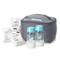 Evenflo Breast Milk Cooler Bag Kit – Insulated, with Bottles & Ice Packs (Grey)