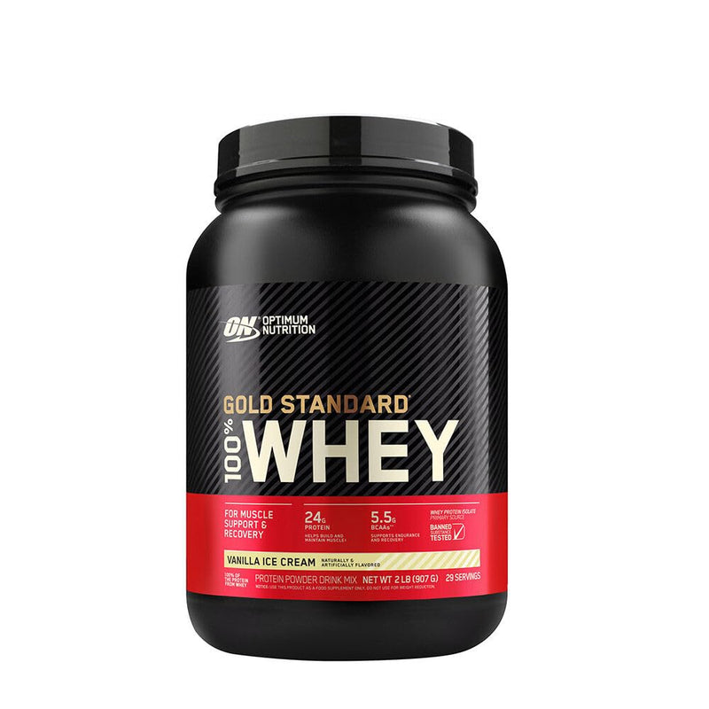 Optimum Nutrition Gold Standard 100% Whey Protein Powder from Whey Isolates Vanilla Ice Cream - 2 Pound