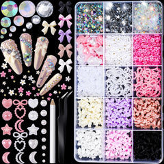 Nail Art Kit – Rhinestones, Bow Charms, Pearls & Flower Gems Set